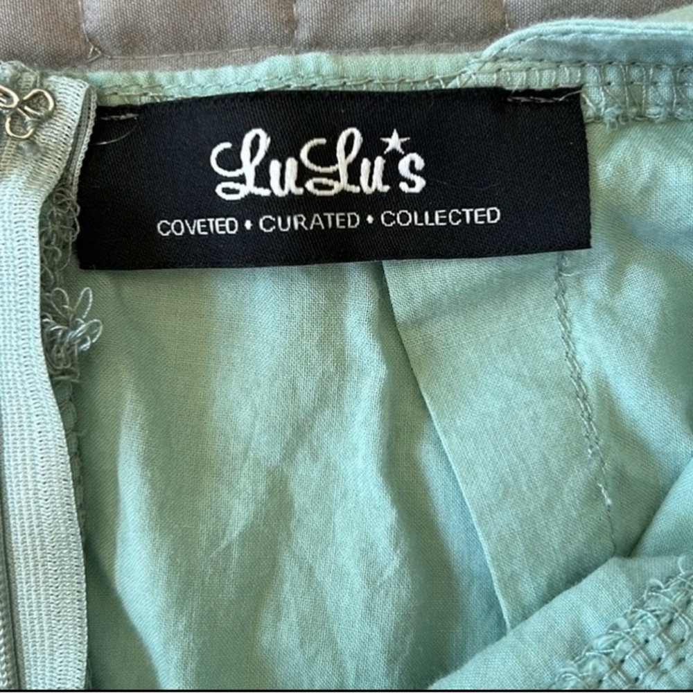 🎉 EUC - 👗 Lulu’s Mint Green Embroidered Halter Dress - Picture 7 of 8